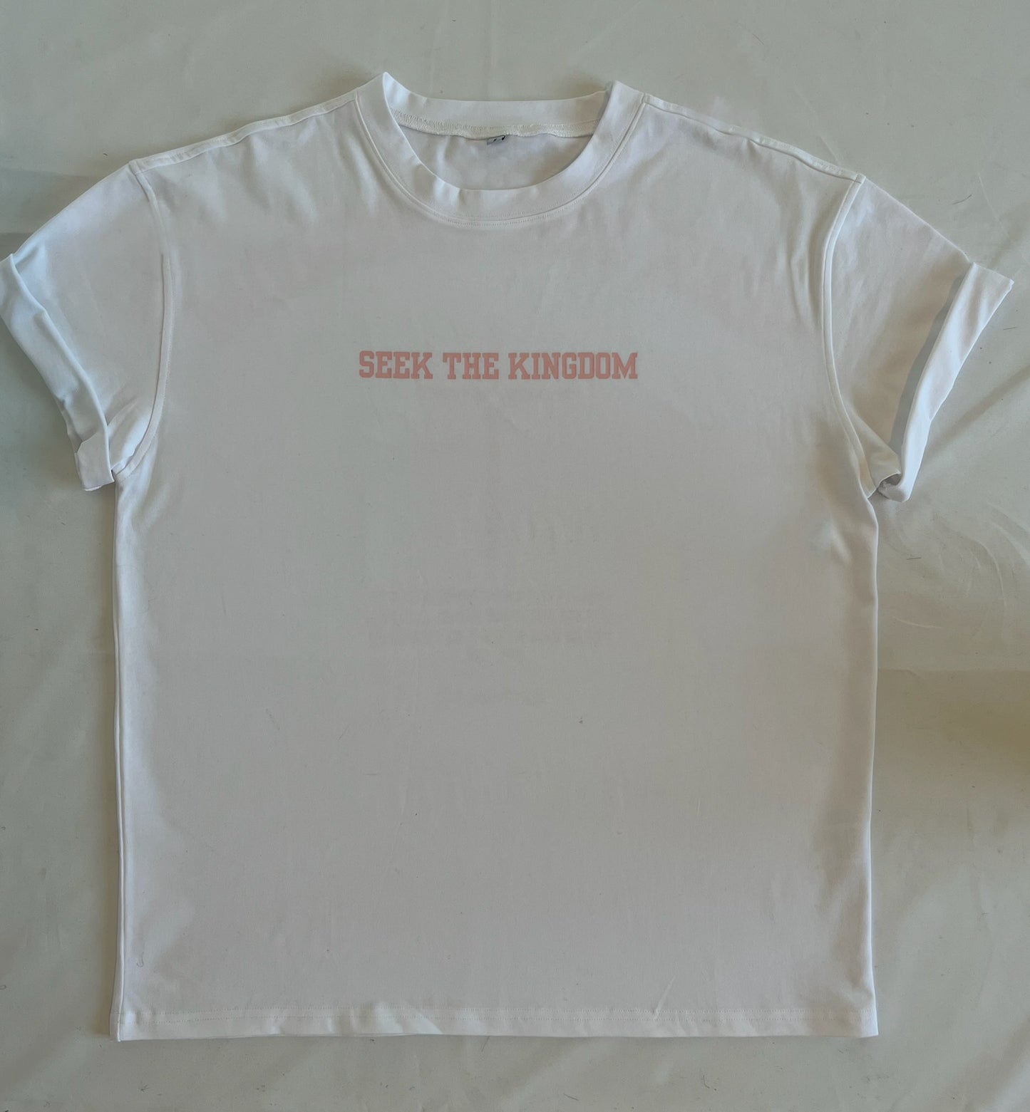 (PRE-ORDER 6 WEEKS) Seek The Kingdom T-Shirt - Rose/White