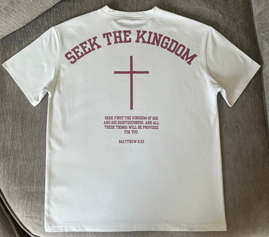 (PRE-ORDER 6 WEEKS) Seek The Kingdom T-Shirt - Berry/White