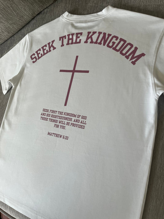 (PRE-ORDER 6 WEEKS) Seek The Kingdom T-Shirt - Berry/White